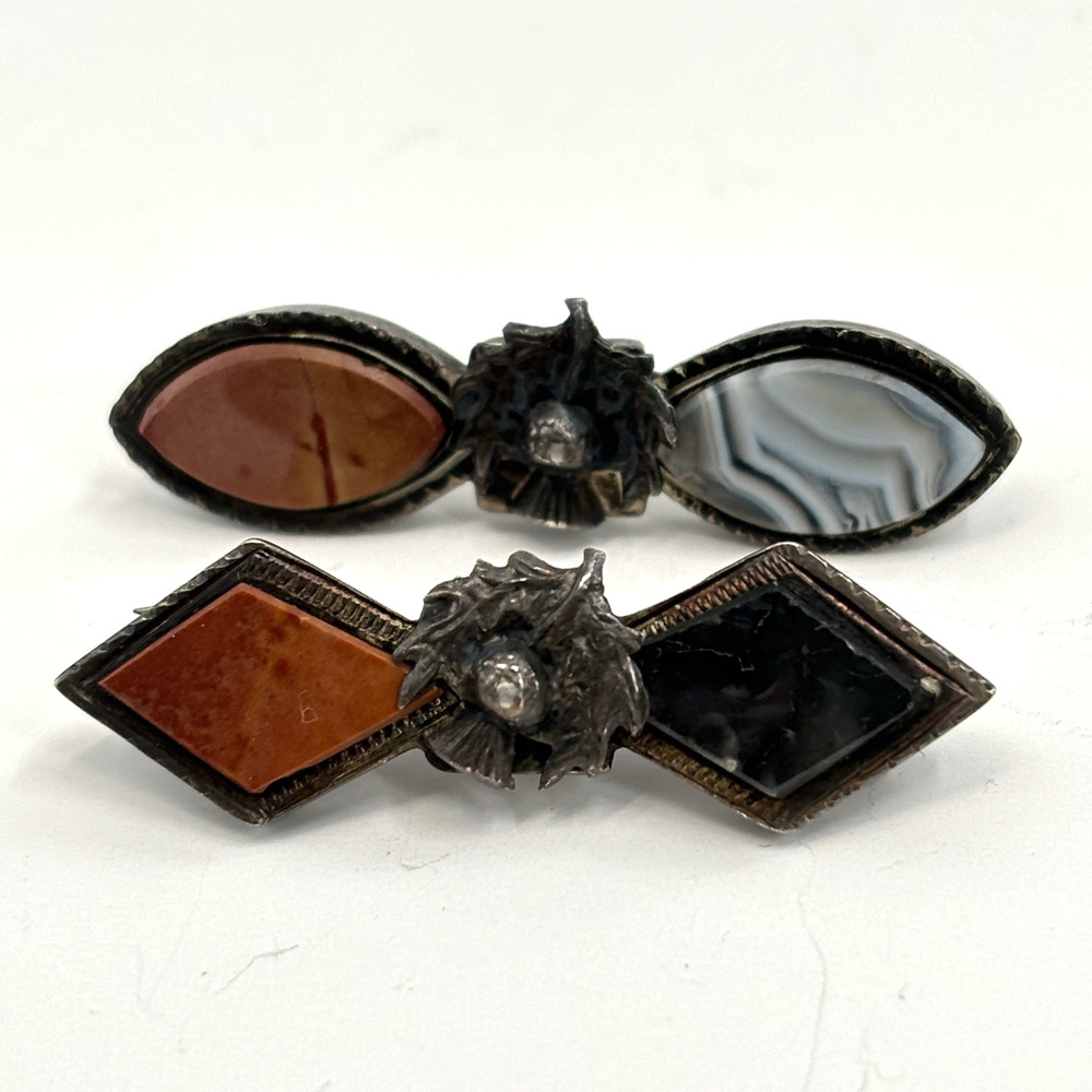 Vtg Scottish Sterling Silver Hardstone Agate Brooch Pins Lot of 2 J Cook & Sons